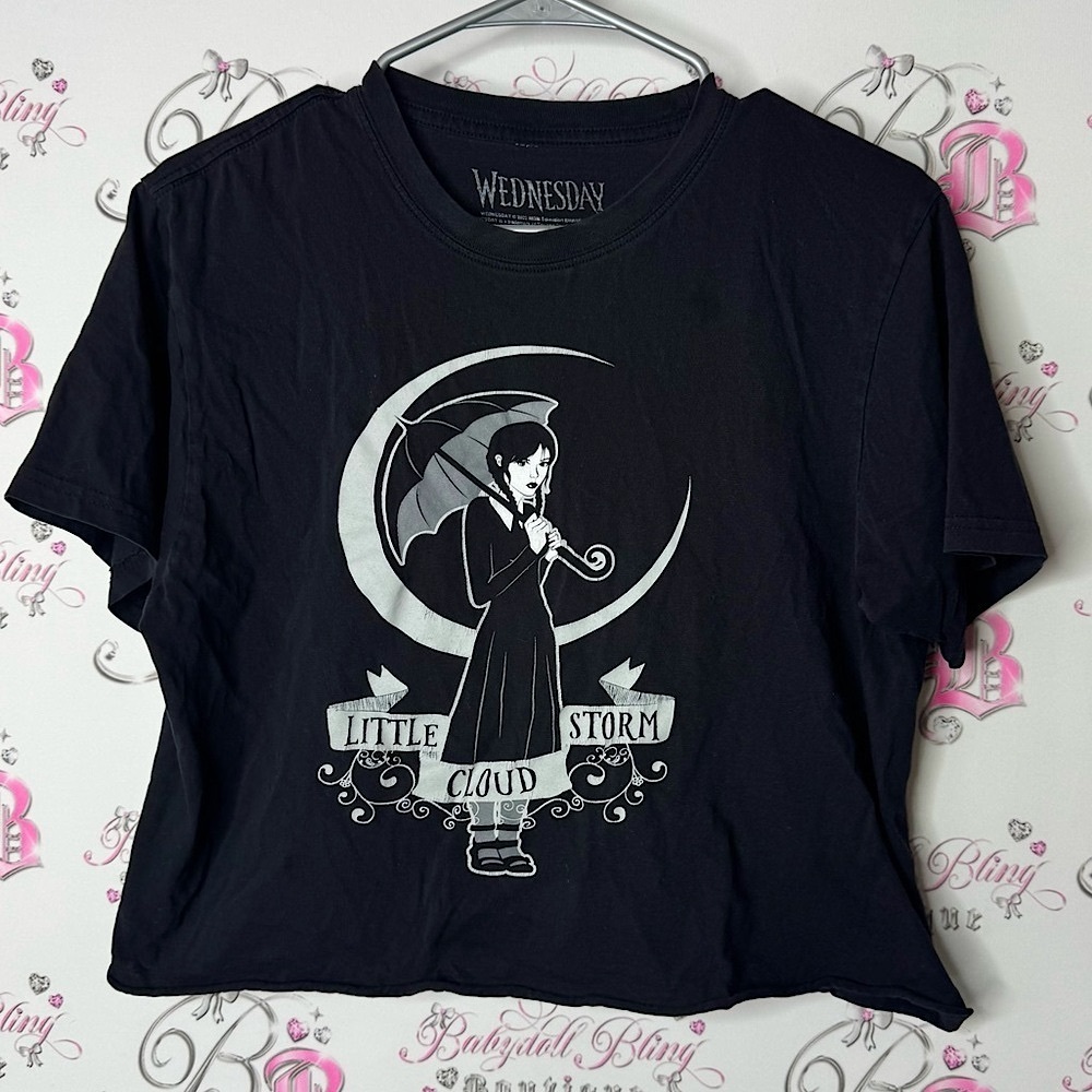 Wednesday tshirt cropped little storm cloud Black Graphic Tee Umbrella Design